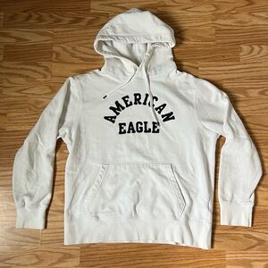 American Eagle White Hoodie Sweatshirt Medium Unisex Logo Pullover